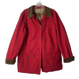 Vintage L.L. Bean Women's Red Canvas Corduroy Trim Flannel Lined Barn Jacket